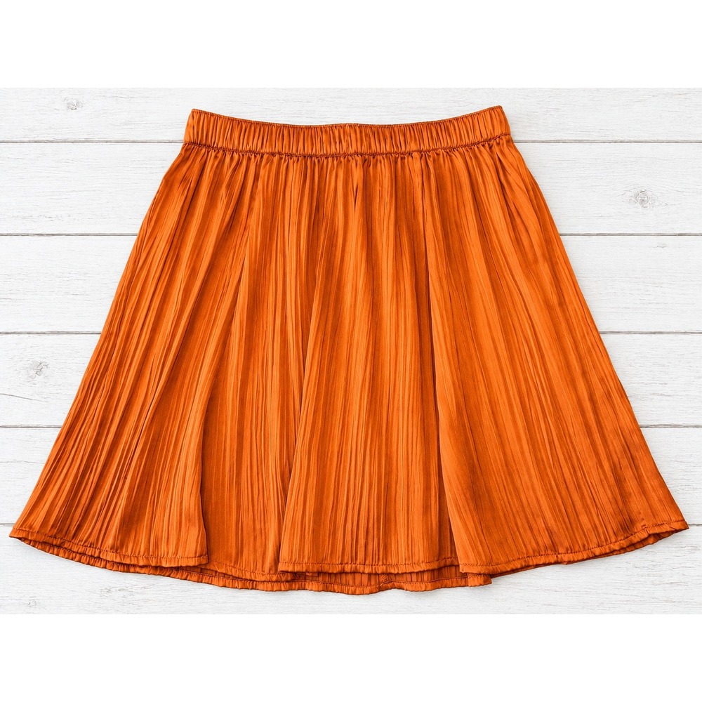 LOFT Outlet Pleated Mini Skirt Burnt Orange Elastic Waist Fall Boho Size S